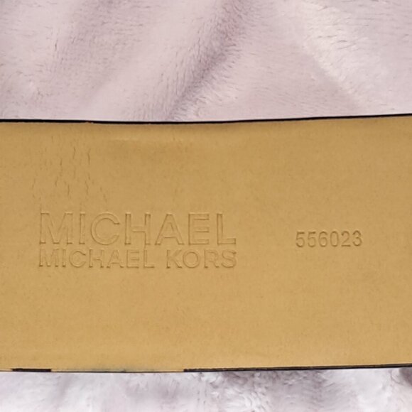 Michael Kors Womens MK Logo Print Tan Brown Belt Gold Buckle Size Small - Picture 7 of 11